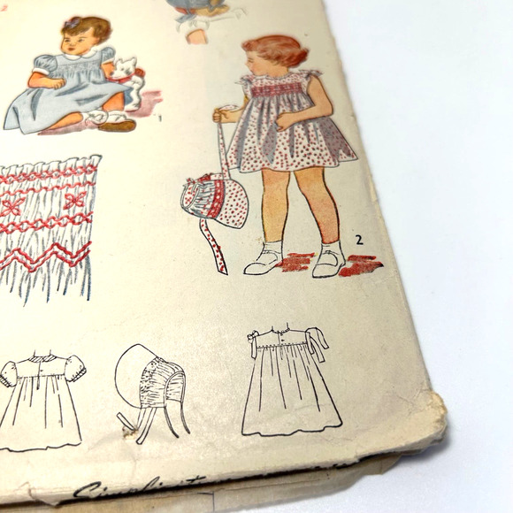 Simplicity Vintage 1946 Pattern #1786 Girls Smocked Dress and Bonnet Size 2 HTF - Picture 4 of 9